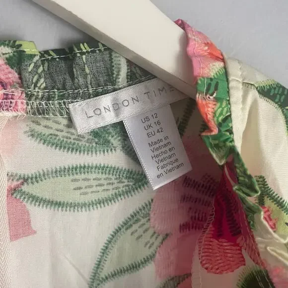 London Times Floral Maxi Dress Tropical Beach Pool Vacation Resort Sleeveless L - Picture 4 of 6